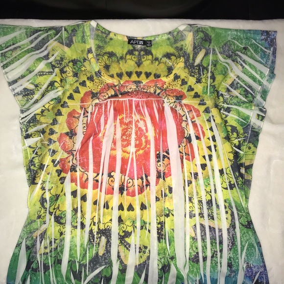 Apt 9 Sheer Floral Gold Studded Flutter Sleeve Top - Picture 5 of 7